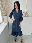 Fat Face (M) Sötétkék Apró Mintás, Elől Végig Gombos Derékban Megkötős, Buggyos Ujjú, Zsebes Ruha