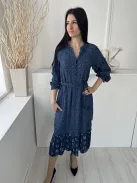 Fat Face (M) Sötétkék Apró Mintás, Elől Végig Gombos Derékban Megkötős, Buggyos Ujjú, Zsebes Ruha