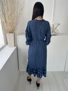 Fat Face (M) Sötétkék Apró Mintás, Elől Végig Gombos Derékban Megkötős, Buggyos Ujjú, Zsebes Ruha