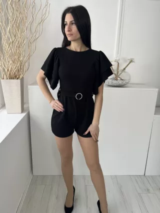   Boohoo (M) Fekete Ujján Rétegelt, Öves Derékban Szabott, Hátul Nyitott Overál