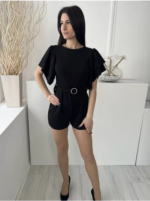 Boohoo (M) Fekete Ujján Rétegelt, Öves Derékban Szabott, Hátul Nyitott Overál