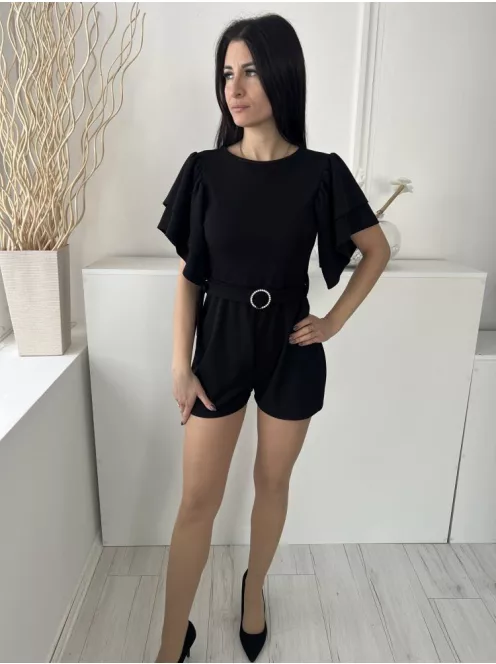 Boohoo (M) Fekete Ujján Rétegelt, Öves Derékban Szabott, Hátul Nyitott Overál