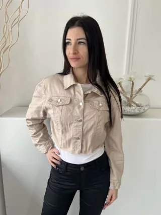   Shein (M) Drapp Elől Végig Gombos, Mellnél Díszzsebes Galléros, Farmer Kabát