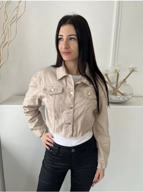 Shein (M) Drapp Elől Végig Gombos, Mellnél Díszzsebes Galléros, Farmer Kabát