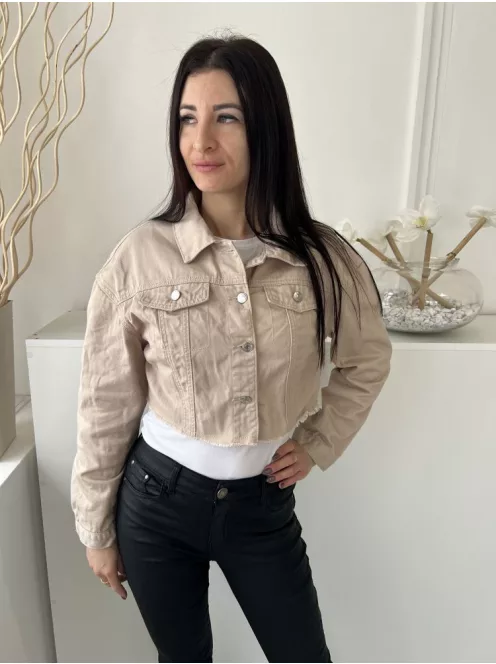 Shein (M) Drapp Elől Végig Gombos, Mellnél Díszzsebes Galléros, Farmer Kabát