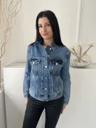 ÚJ Michelle Keegan (M) Kék Elől Gombos, Mellnél Zsebes Koptatott, Farmer Kabát