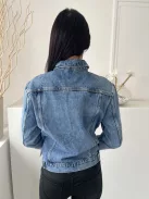 ÚJ Michelle Keegan (M) Kék Elől Gombos, Mellnél Zsebes Koptatott, Farmer Kabát