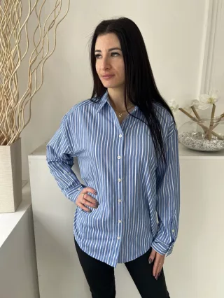   ÚJ Primark (S) Kék Fehér Csíkos, Elől Végig Gombos Galléros, Kerekített Aljú Felső