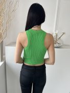 H&M (M) Fűzöld Anyagában Bordázott Kerek Nyakú, Rövid Fazonú Felső