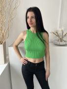 H&M (M) Fűzöld Anyagában Bordázott Kerek Nyakú, Rövid Fazonú Felső