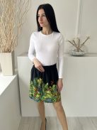 Oasis (M) Fekete Alul Színes Levélmintás, Gumisderekú Bélelt, Övtartós Szoknya