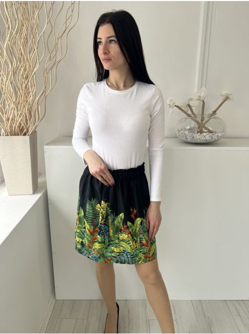 Oasis (M) Fekete Alul Színes Levélmintás, Gumisderekú Bélelt, Övtartós Szoknya