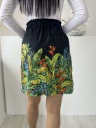 Oasis (M) Fekete Alul Színes Levélmintás, Gumisderekú Bélelt, Övtartós Szoknya