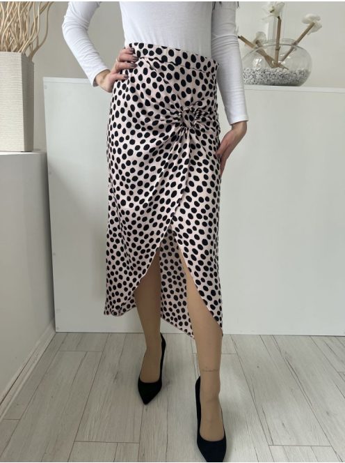 River Island (M) Púderszínű Fekete Pöttyös,Elől Díszkarikás Oldalt Cipzáros, Díszlapolású Szoknya