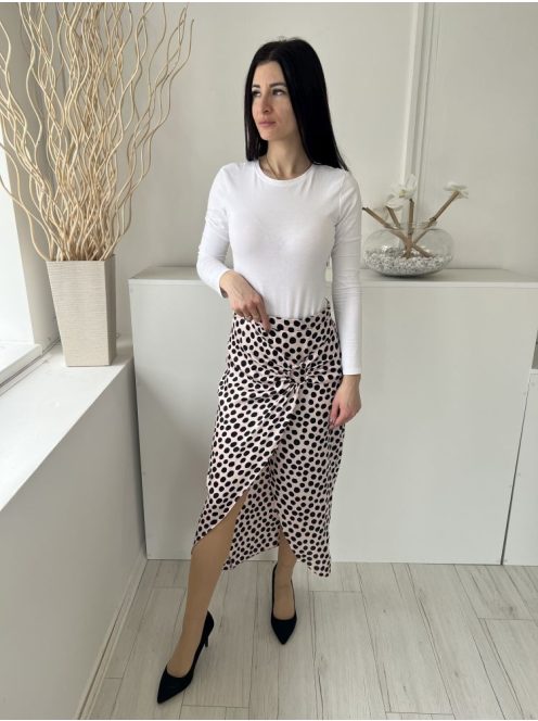 River Island (M) Púderszínű Fekete Pöttyös,Elől Díszkarikás Oldalt Cipzáros, Díszlapolású Szoknya