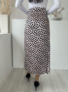 River Island (M) Púderszínű Fekete Pöttyös,Elől Díszkarikás Oldalt Cipzáros, Díszlapolású Szoknya
