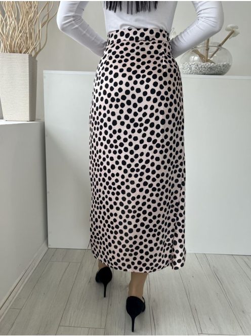 River Island (M) Púderszínű Fekete Pöttyös,Elől Díszkarikás Oldalt Cipzáros, Díszlapolású Szoknya