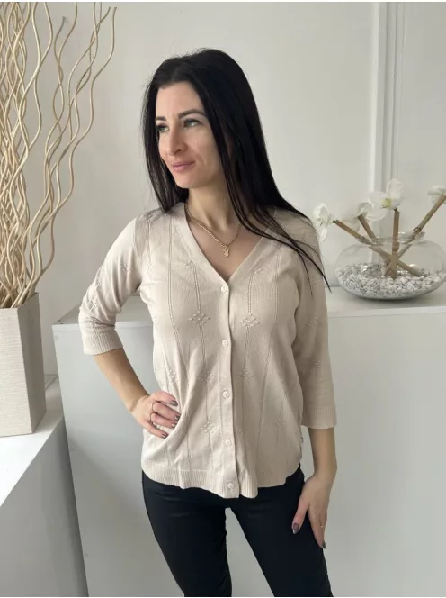 ÚJ Anonymous (S) Világosbarna Elől Végig Gombos, Anyagában Mintás Gépikötött Felső