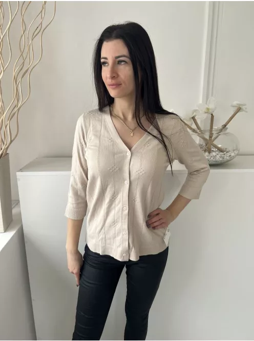 ÚJ Anonymous (S) Világosbarna Elől Végig Gombos, Anyagában Mintás Gépikötött Felső