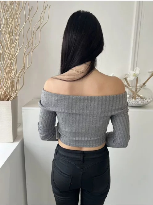 F&F (S) Szürke Anyagában Bordázott, Ejtett Vállú Rövid Fazonú Felső