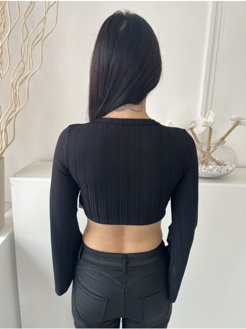 NastyGal (M) Fekete Anyagában Csíkos, Mellnél Összehúzható Megkötős, Rövid Fazonú Felső