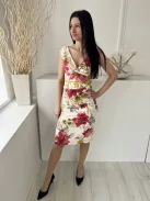 Karen Millen (M) Fehér Színes Virágos, Oldalt Cipzáros Sliccelt, V Kivágású Ruha