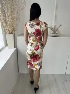 Karen Millen (M) Fehér Színes Virágos, Oldalt Cipzáros Sliccelt, V Kivágású Ruha