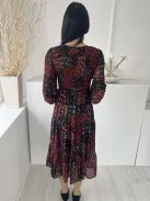 Apricot (M) Bordó-Zöld-Fekete Sűrű Virágos, Felül Darázsolt Fodros Aljú, Szoknyarészben Bélelt Ruha