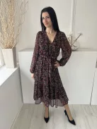 Next (M) Fekete Színes Mintás, Gumisderekú Derékban Megkötős, Gumis Ujjvégű Ruha