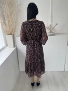 Next (M) Fekete Színes Mintás, Gumisderekú Derékban Megkötős, Gumis Ujjvégű Ruha