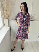 Joules (XS) Sötétkék Színes Virágos, Elől Végig Gombos Derékban Megkötős, Zsebes Ruha