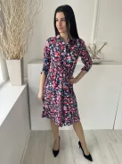 Joules (XS) Sötétkék Színes Virágos, Elől Végig Gombos Derékban Megkötős, Zsebes Ruha