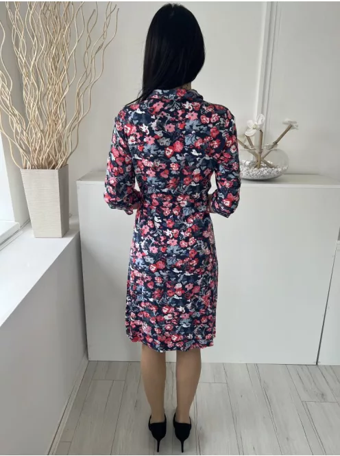 Joules (XS) Sötétkék Színes Virágos, Elől Végig Gombos Derékban Megkötős, Zsebes Ruha