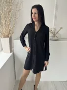 Justfab (XS) Fekete Elől Végig Gombos, Felgombolható Ujjvégű Mellnél Zsebes Ruha