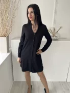 Justfab (XS) Fekete Elől Végig Gombos, Felgombolható Ujjvégű Mellnél Zsebes Ruha