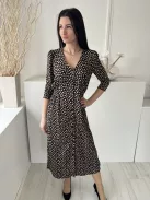 New Look (M) Fekete Barna Pöttyös, Elől Végig Gombos Buggyos Vállú, Oldalt Darázsolt Ruha