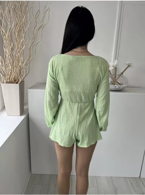 Pretty Little Thing (XS) Almazöld Mellnél Összehúzható, Megkötős Derékban Kivágott, Gumisderekú Overál