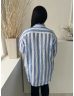  H&M (M) Kék Fehér Csíkos, Elől Végig Gombos Mellnél Zsebes, Galléros, 100% Len Alapanyagú Felső