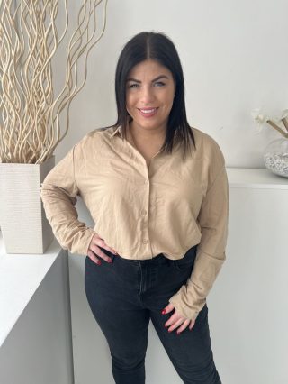   Primark (L) Mogyoróbarna Elől Végig Gombos, Galléros Felgombolható Ujjvégű Felső