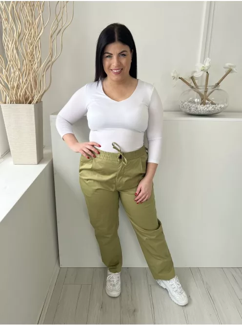 H&M (L) Világos Khaki Elől Gombos, Derékban Összehúzható Megkötős, Zsebes Nadrág