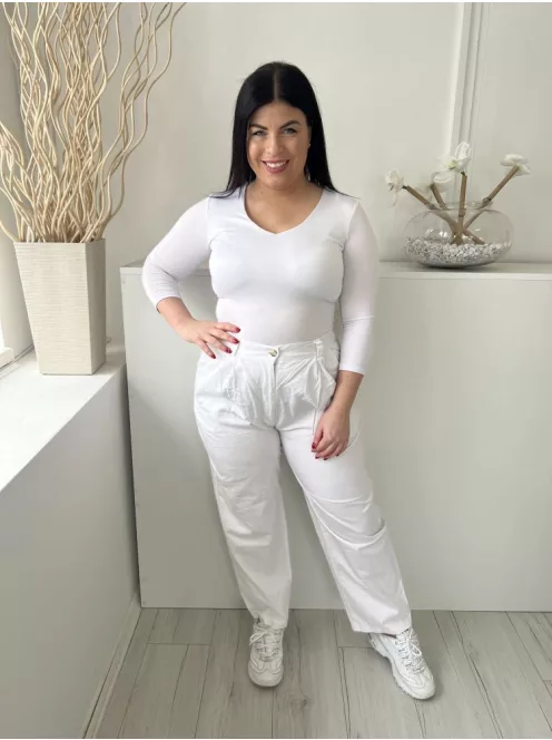 Sensations (L) Fehér Elől Gombos, Zsebes Övtartós, Hátul Gumisderekú Nadrág