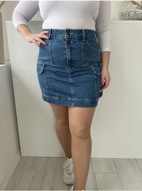 TopShop (L) Kék Elől Gombos, Oldalt Zsebes Övtartós, Farmer Szoknya