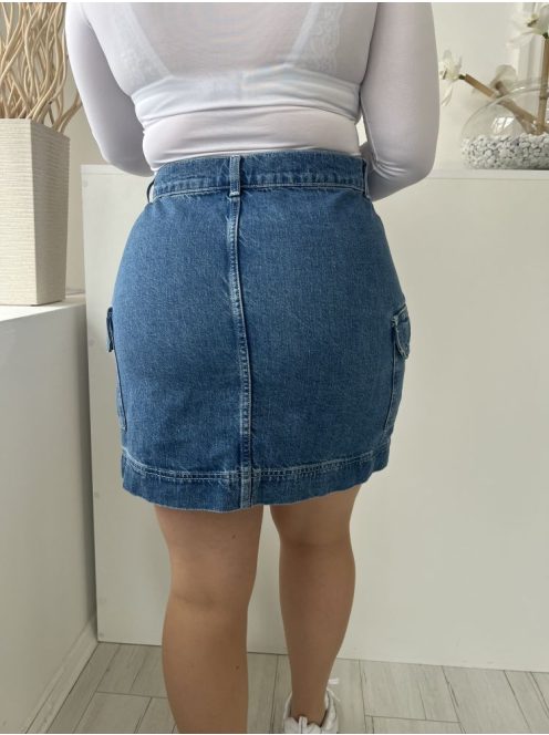 TopShop (L) Kék Elől Gombos, Oldalt Zsebes Övtartós, Farmer Szoknya