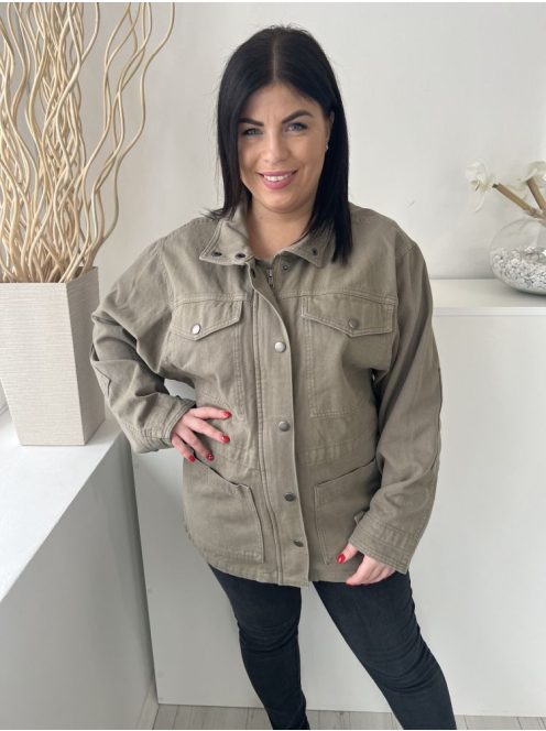 Nexzt (L) Khaki Elől Cipzáros, Patentos Mellnél Zsebes, Farmer Kabát