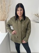 Primark (L) Khaki Elől Patentos, Mellnél Zsebes Galléros, Farmer Kabát