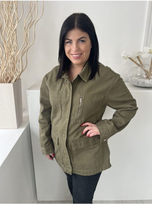 Primark (L) Khaki Elől Patentos, Mellnél Zsebes Galléros, Farmer Kabát