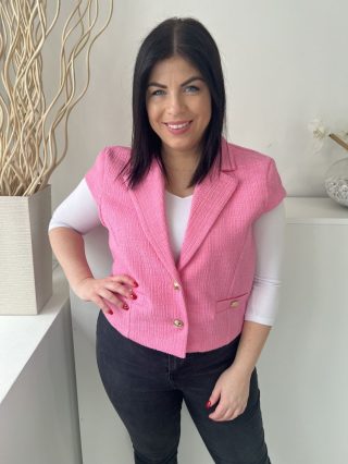   River Island (L) Rózsaszín Elől Gmbos, Díszzsebes Galléros Blézer