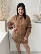New Collection (L) Barna Elől Végig Gombos, Ujján Húzott Galléros, Kerekített Aljú Ruha