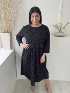 Seasalt Cronwall (XL) Fekete Barna-Pink Mintás, Derékban Ráncolt Kerek Nyakú, Zsebes, 100% Pamut Ruha