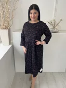 Seasalt Cronwall (XL) Fekete Barna-Pink Mintás, Derékban Ráncolt Kerek Nyakú, Zsebes, 100% Pamut Ruha